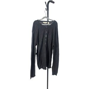 Inhabit 100% Cashmere Henley Sweater Black Button Up Long Sleeve Womens Size XL
